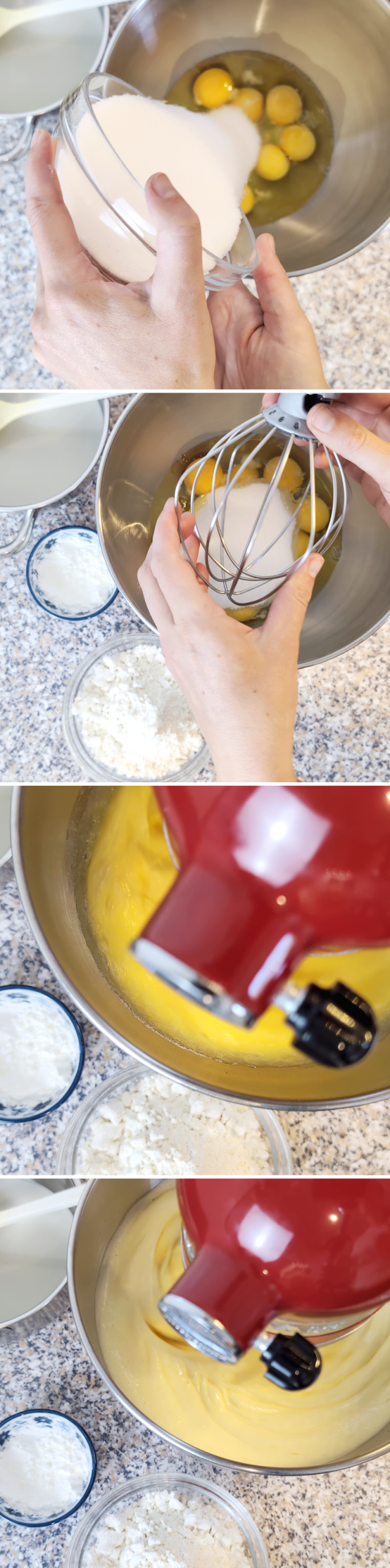 Castella Kuchen Schritt 3 Zucker mit Eiern verrühren