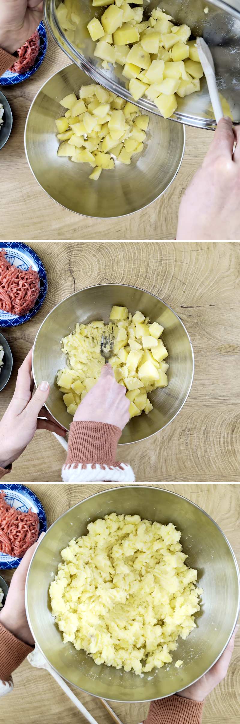 Korokke Schritt 3 Kartoffeln zerstampfen