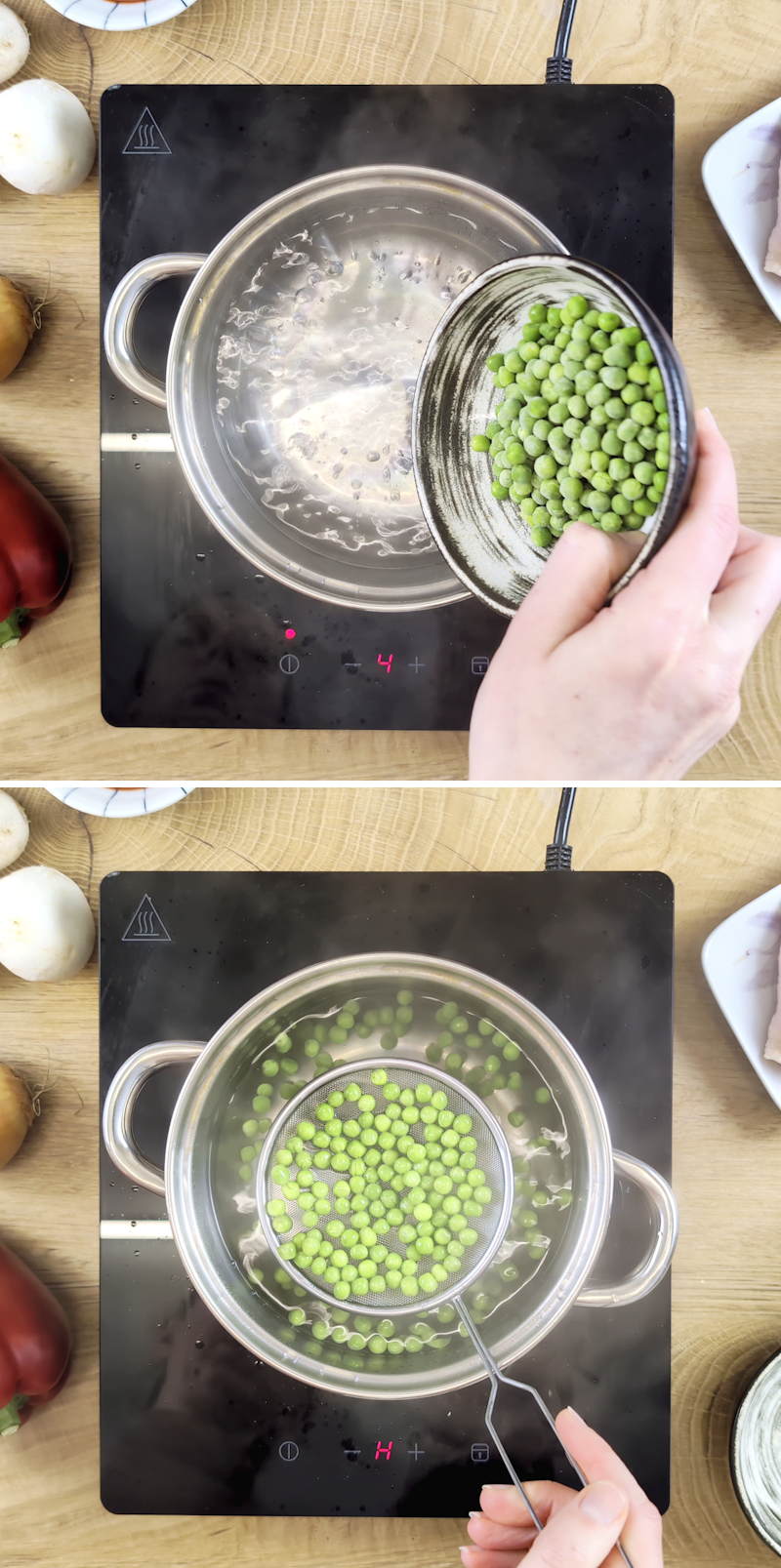 Omuraisu Schritt 2 Erbsen blanchieren