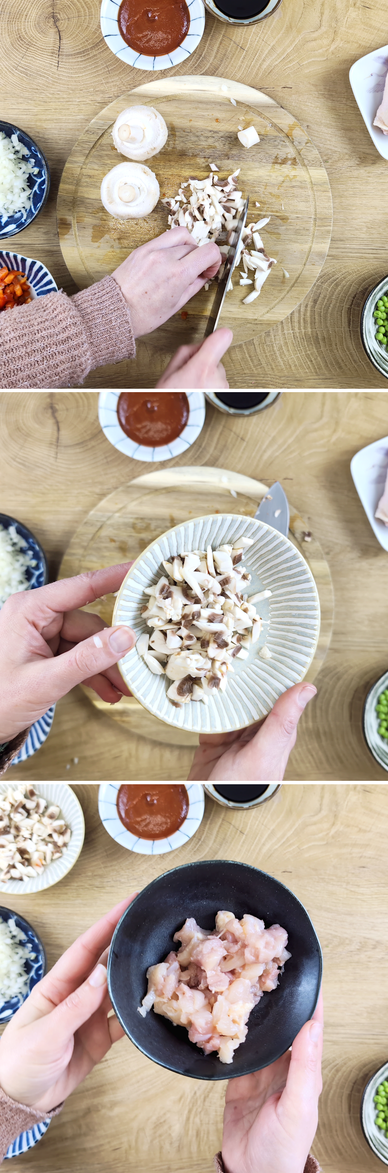 Omuraisu Schritt 4 Pilze und Hähnchen vorbereiten