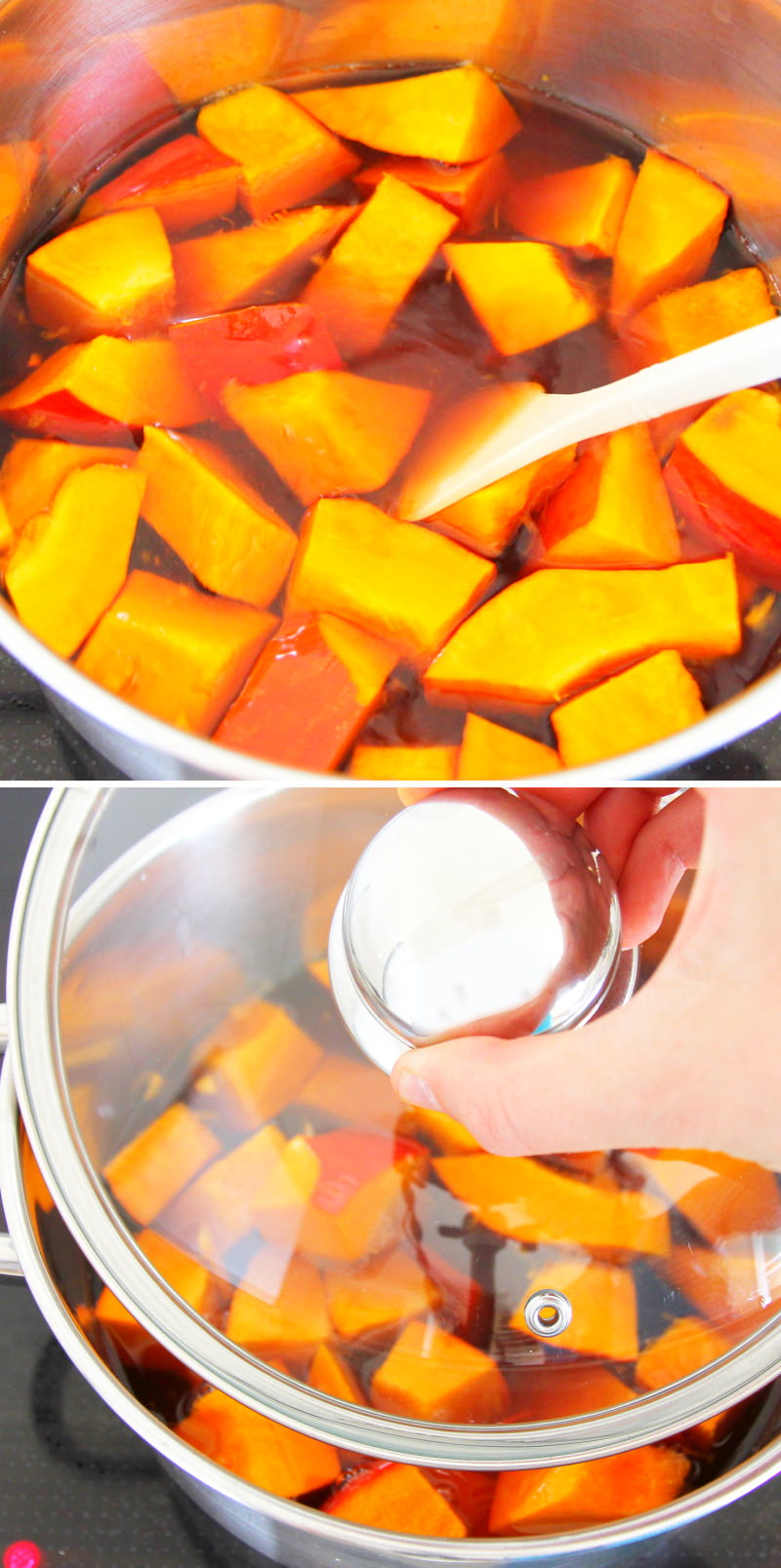 Kabocha no nimono Schritt 6 Kürbis kochen
