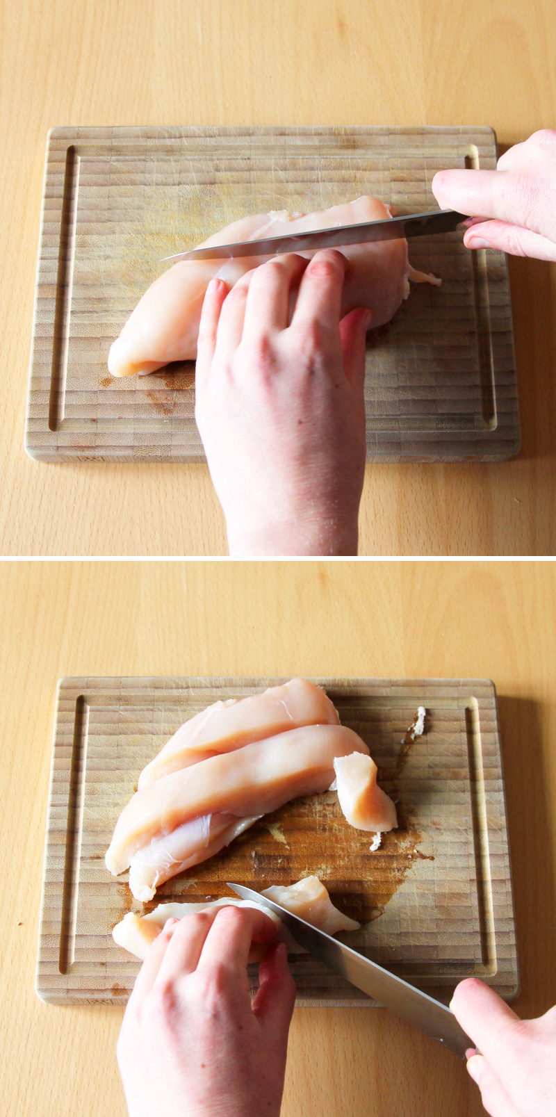 Karaage Schritt 2 Hähnchen klein schneiden
