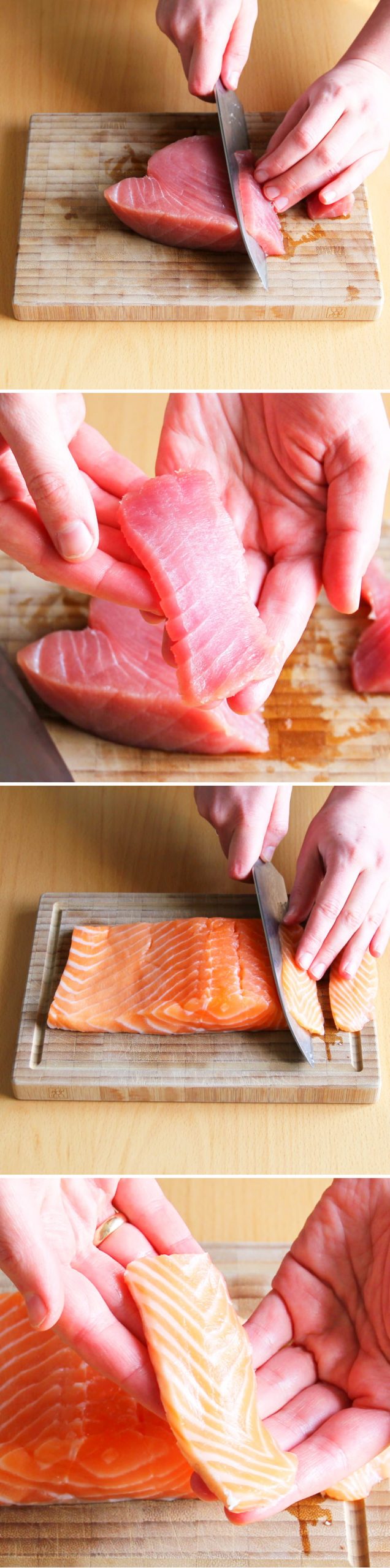 Nigiri Schritt 6 Thunfisch und Lachs vorbereiten