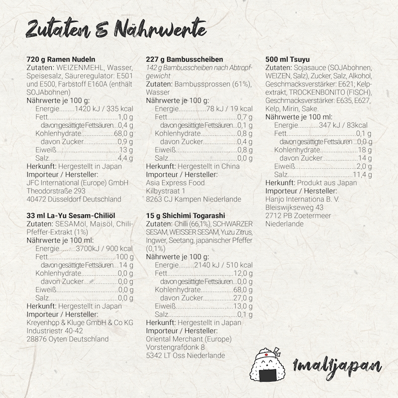 Ramen Kochbox Zutaten und Nährwerte