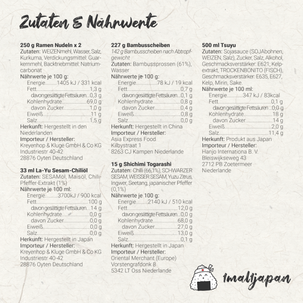 Ramen Kochbox Zutaten und Nährwerte