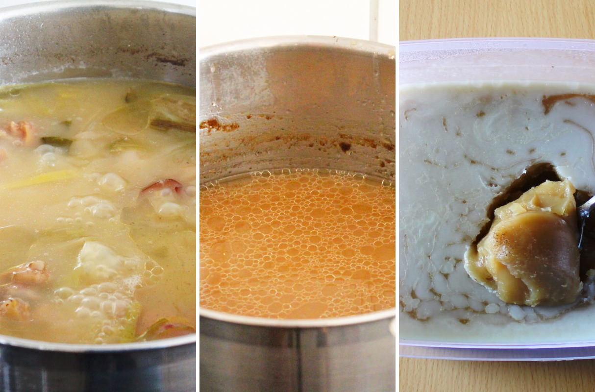 Tonkotsu kochen, reduzieren und kühlen