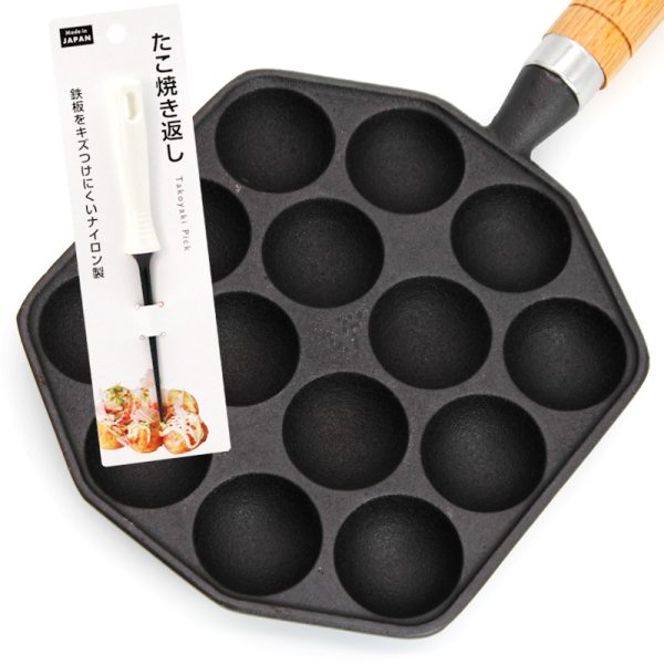 Takoyaki Pfanne aus Gusseisen – 14 Löcher + Pick