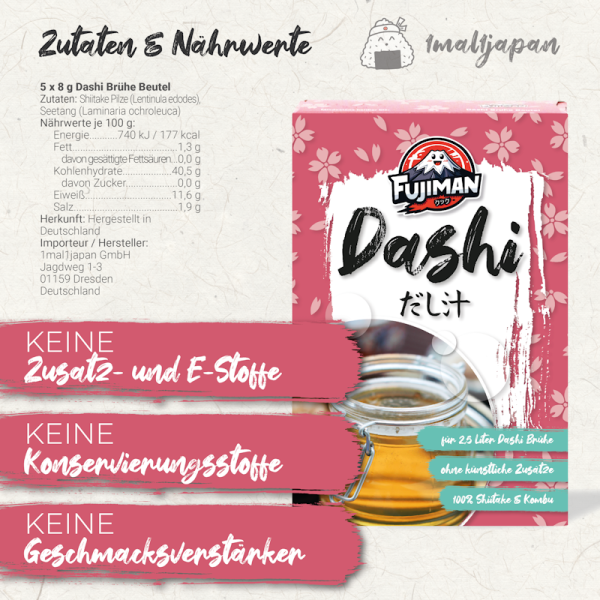 Brodo Dashi in bustina 5 x 8 g (pronto all'uso, vegano, senza glutammato monosodico), Fujiman
