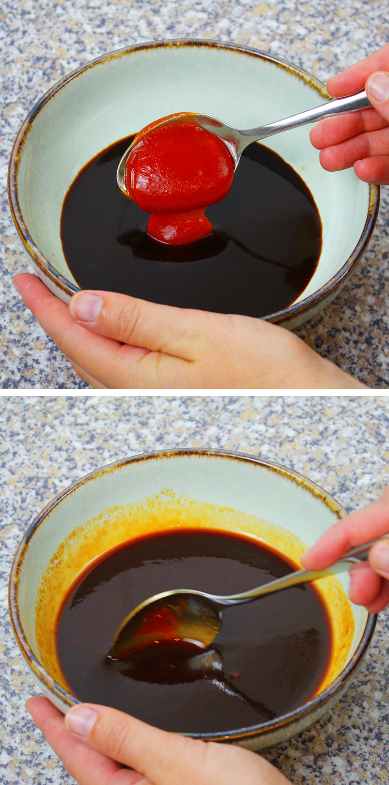 Takoyaki Sauce Schritt 3 Zucker und Ketchup verrühren