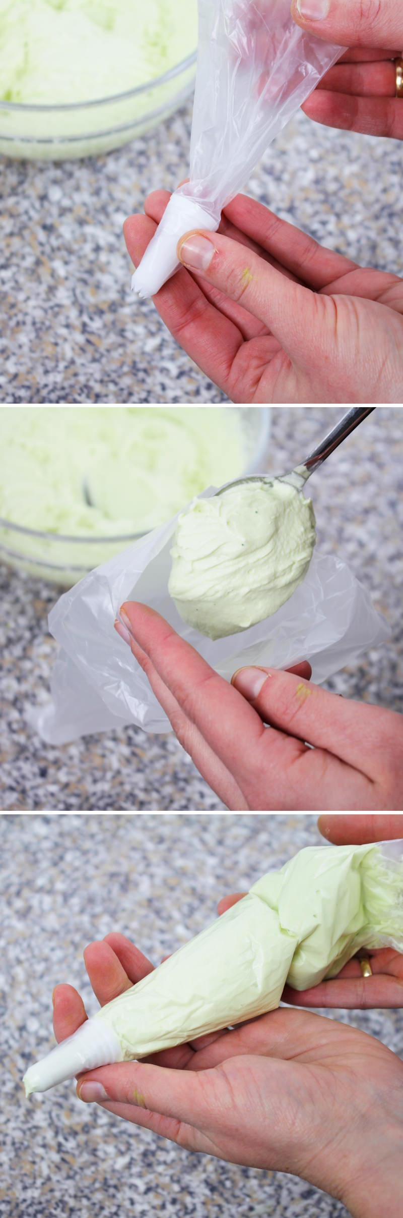 Matcha Pudding Schritt 8 Sahnecreme in Spritzbeutel füllen
