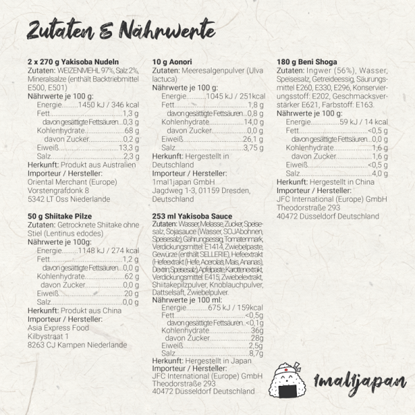 Yakisoba Kochbox Zutaten und Nährwerte