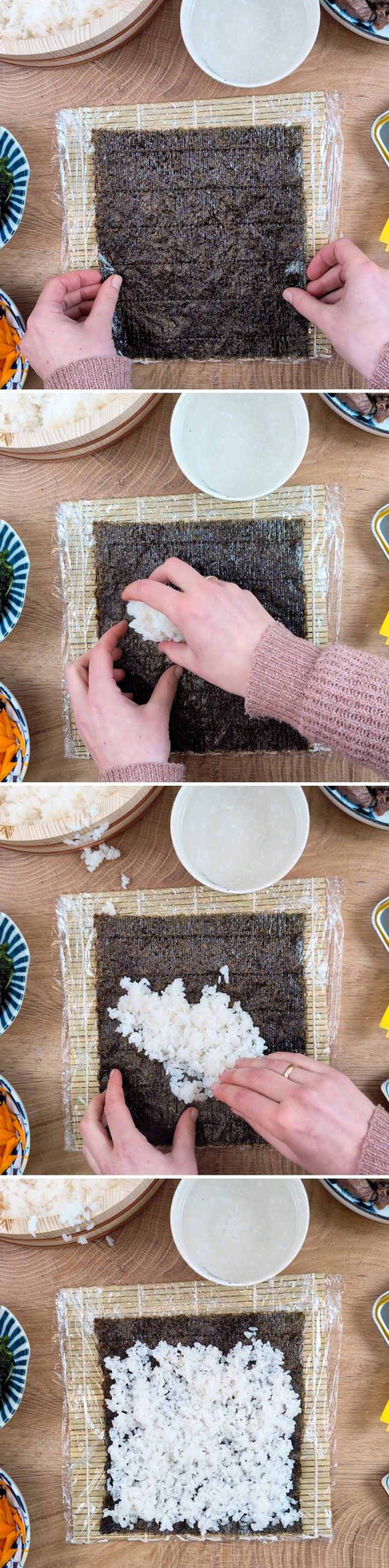 Gimbap Schritt 13 Reis verteilen