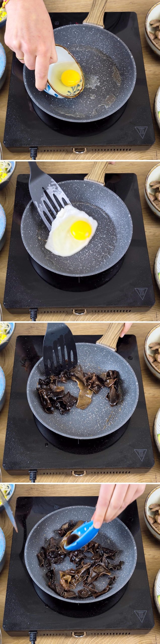 Bibimbap Schritt 11 Eier und Pilze braten
