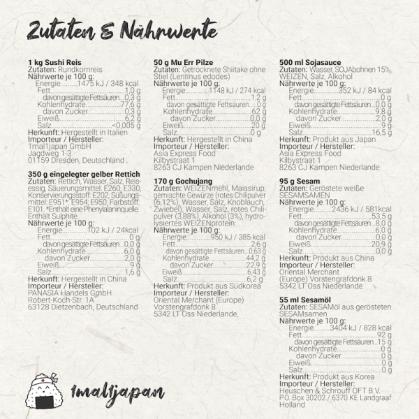 Bibimbap Kochset Zutaten und Nährwerte komp