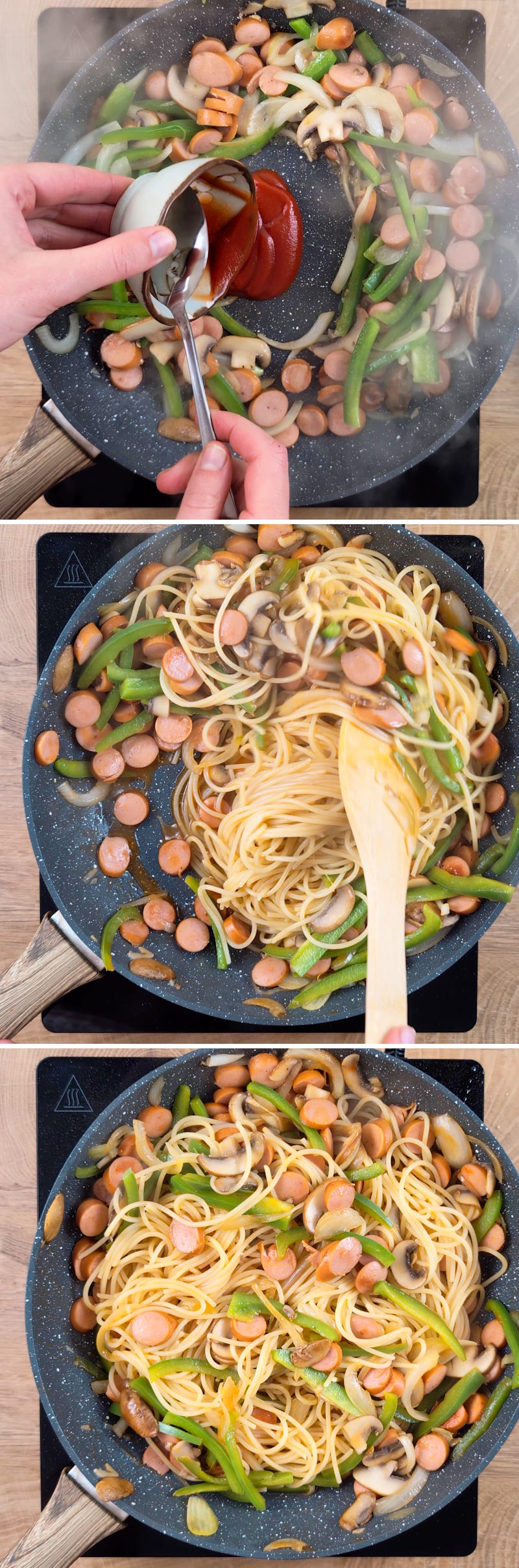 Spaghetti Napolitan Schritt 6 Nudeln mitbraten
