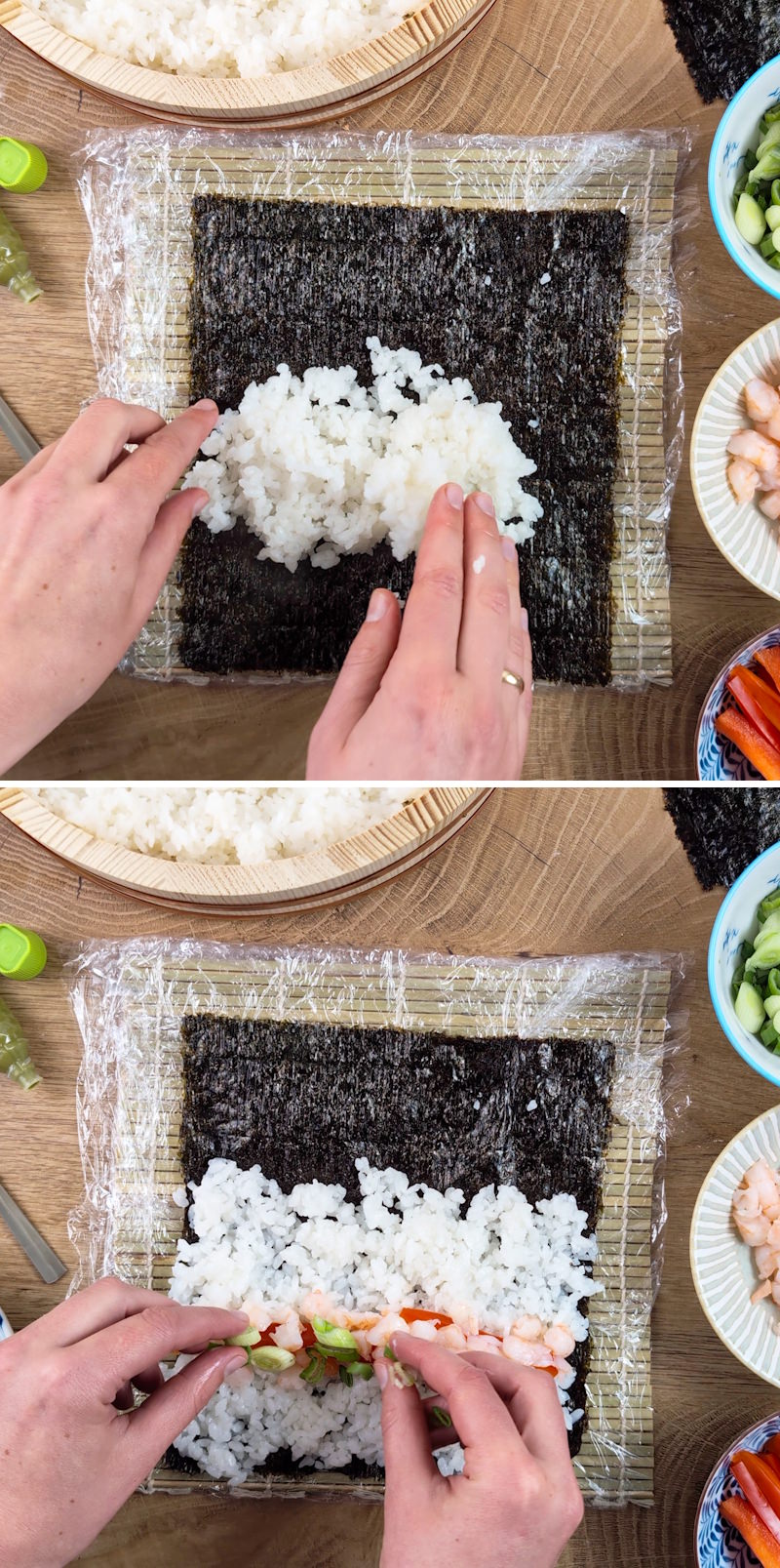 Tempura Sushi Schritt 7 Rolle füllen