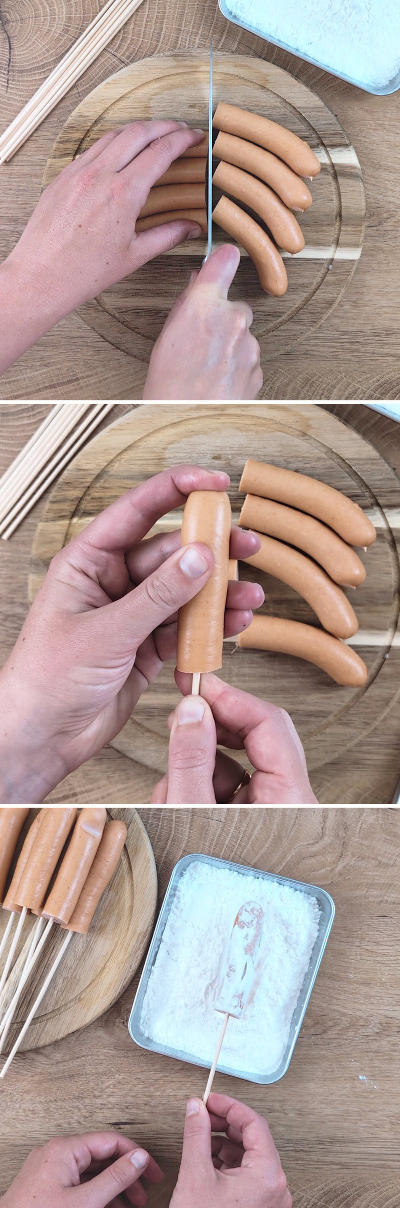Corn Dogs Schritt 4 Würstchen vorbereiten