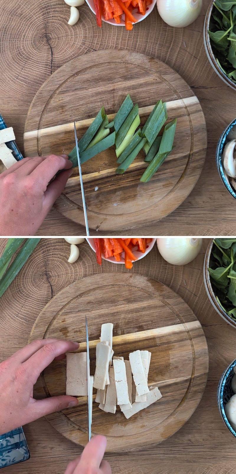 Japchae Schritt 4 Tofu klein schneiden
