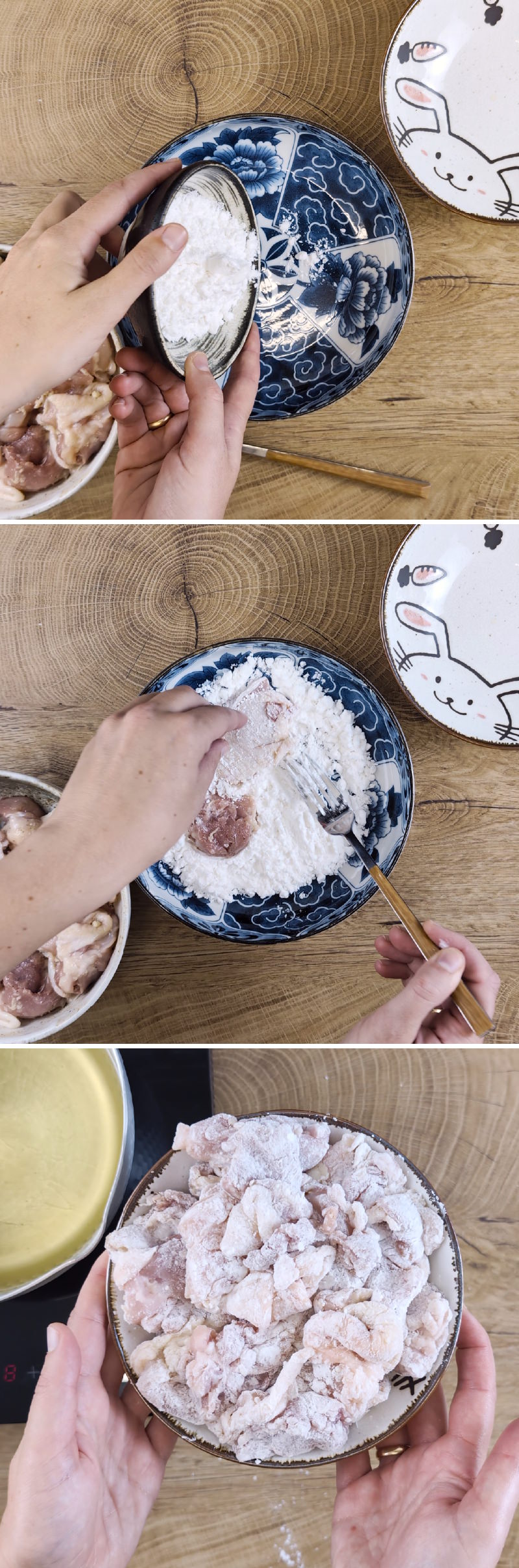 Dakgangjeong Schritt 05 Fleisch panieren