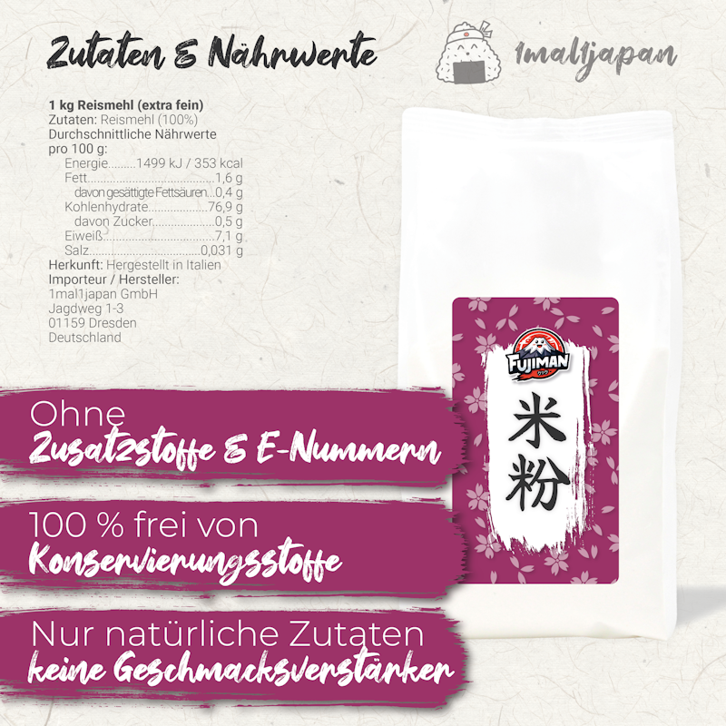 Reismehl 940g (fein gemahlen, ideal für Reiskuchen, Teigtaschen & glutenfreies Backen)  Fujiman – Bild 4