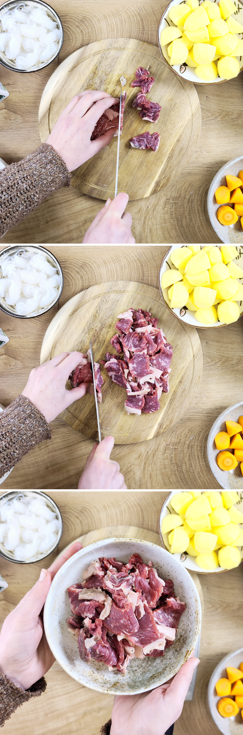 Nikujaga Schritt 4 Rindfleisch schneiden
