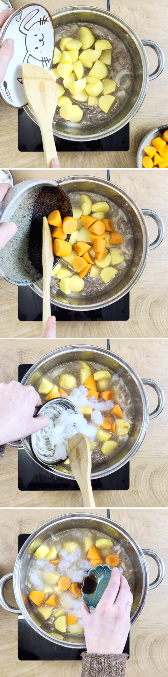 Nikujaga Schritt 7 Gemüse und Würze hinzufügen