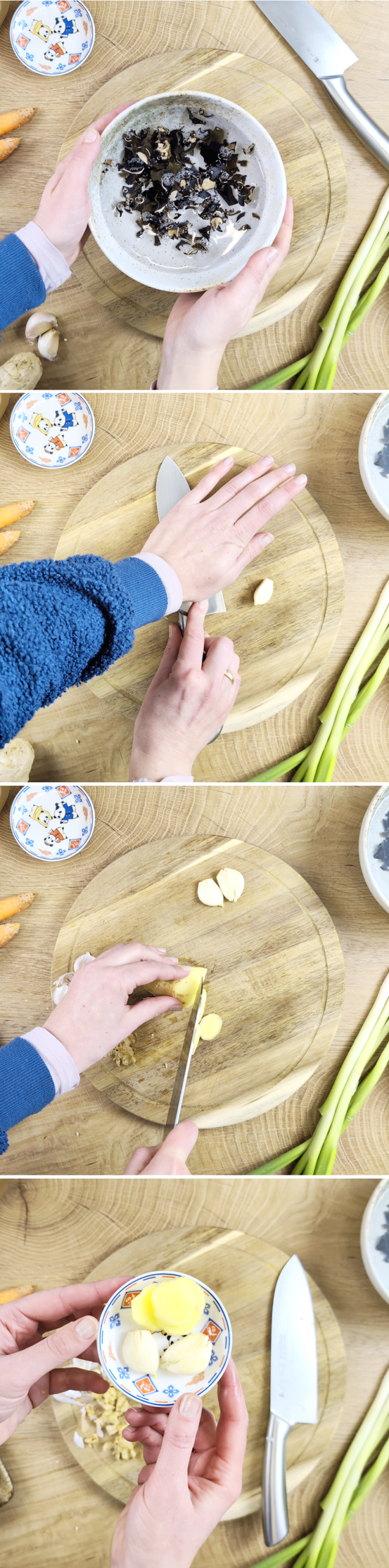Pekingsuppe Schritt 2 Pilze, Ingwer und Knoblauch vorbereiten