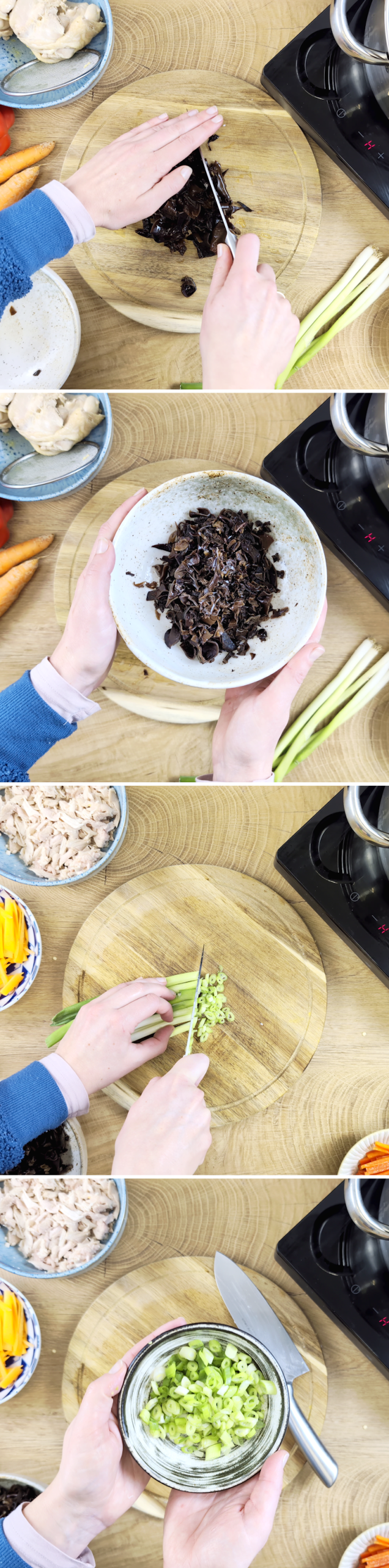 Pekingsuppe Schritt 6 Pilze und Frühlingszwiebeln klein schneiden