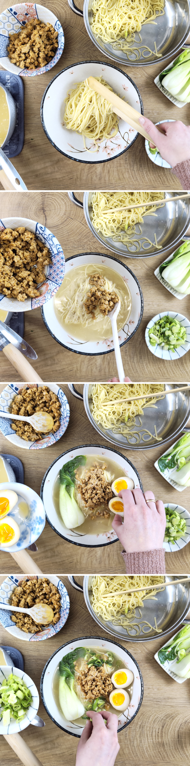 Tantanmen Schritt 9 in Schüsseln anrichten