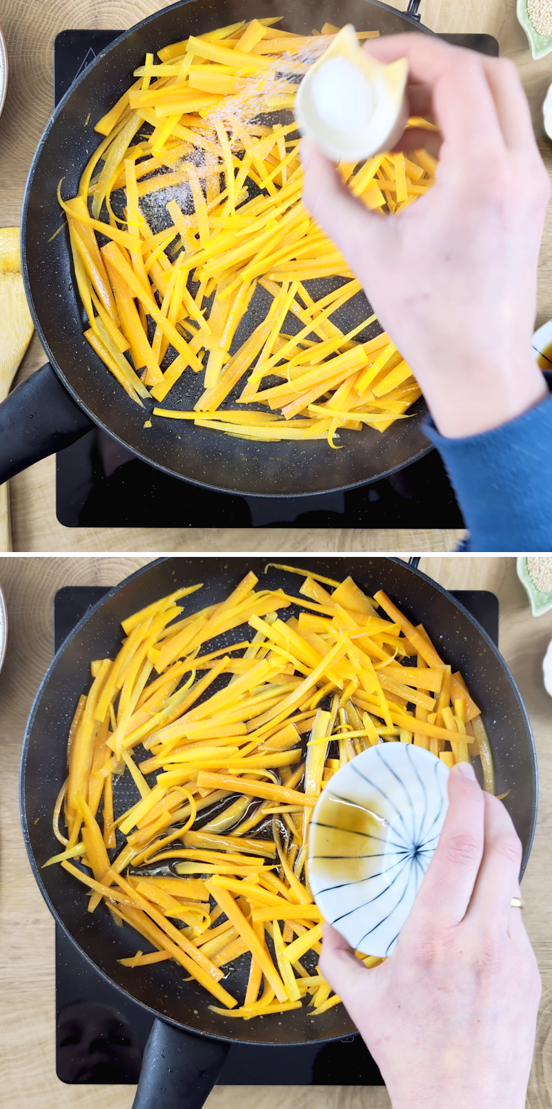 Ninjin no kinpira Schritt 5 Möhren garen