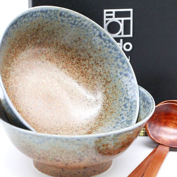 Ramen Schüssel „Ki“ (2er Geschenkset mit Bambus Löffel & Essstäbchen, Ø 22 cm)