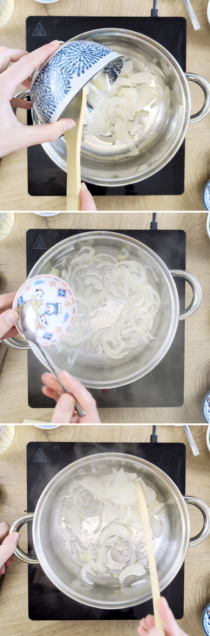 Sundubu Jjigae Schritt 3 Zwiebel und Knoblauch braten