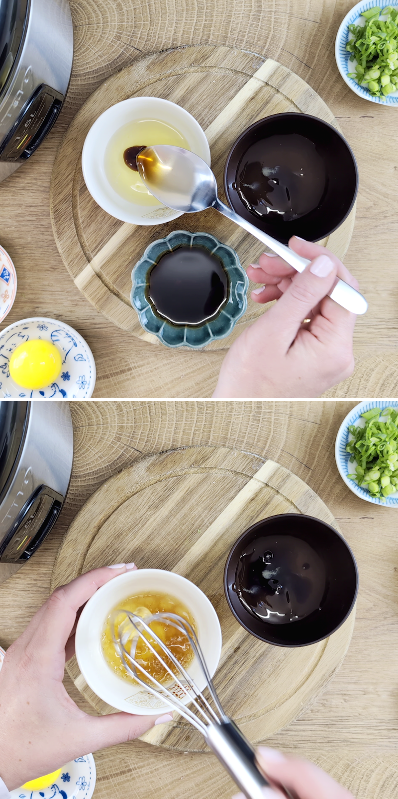 Tamago Kake Gohan Schritt 5 Eiweiß mit Sojasauce würzen