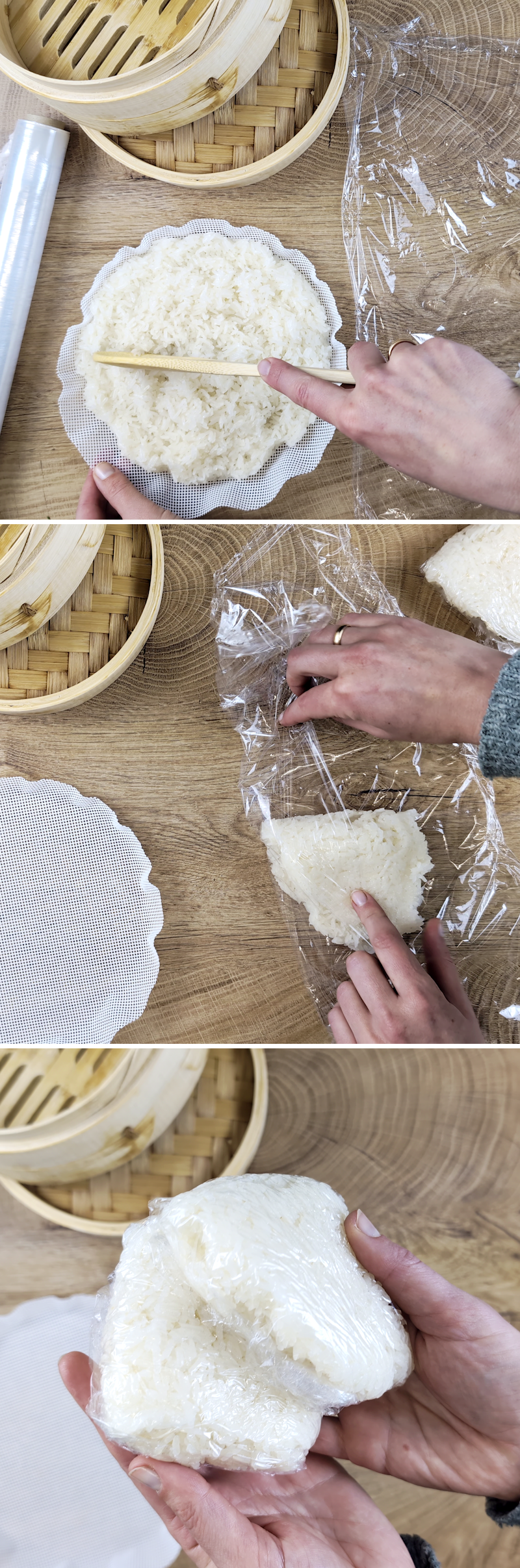 Thai Sticky Rice Schritt 5 Reis in Plastik wickeln