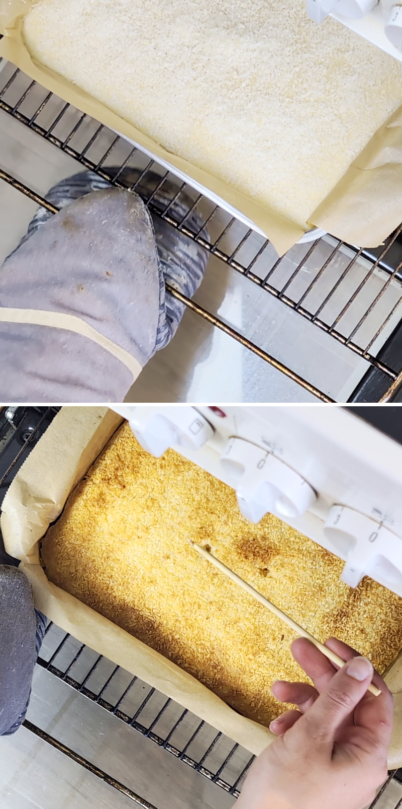 Butter Mochi Schritt 8 Kuchen im Ofen backen