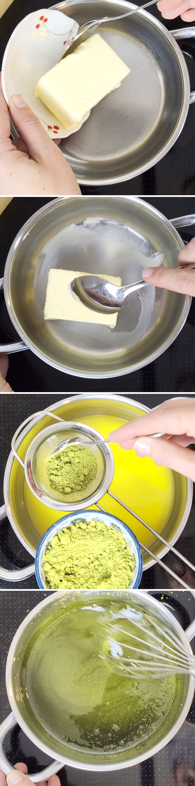 Matcha Butter Mochi Schritt 3 Butter mit Matcha schmelzen