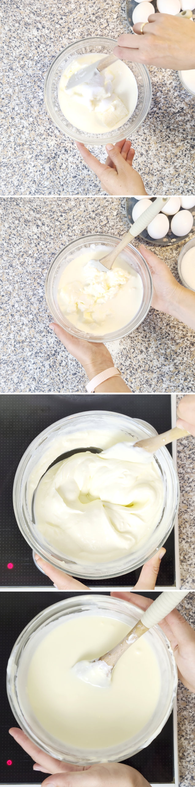 Japanischer Cheesecake Rezept Schritt 3 Teig über einem Wasserbad erwärmen