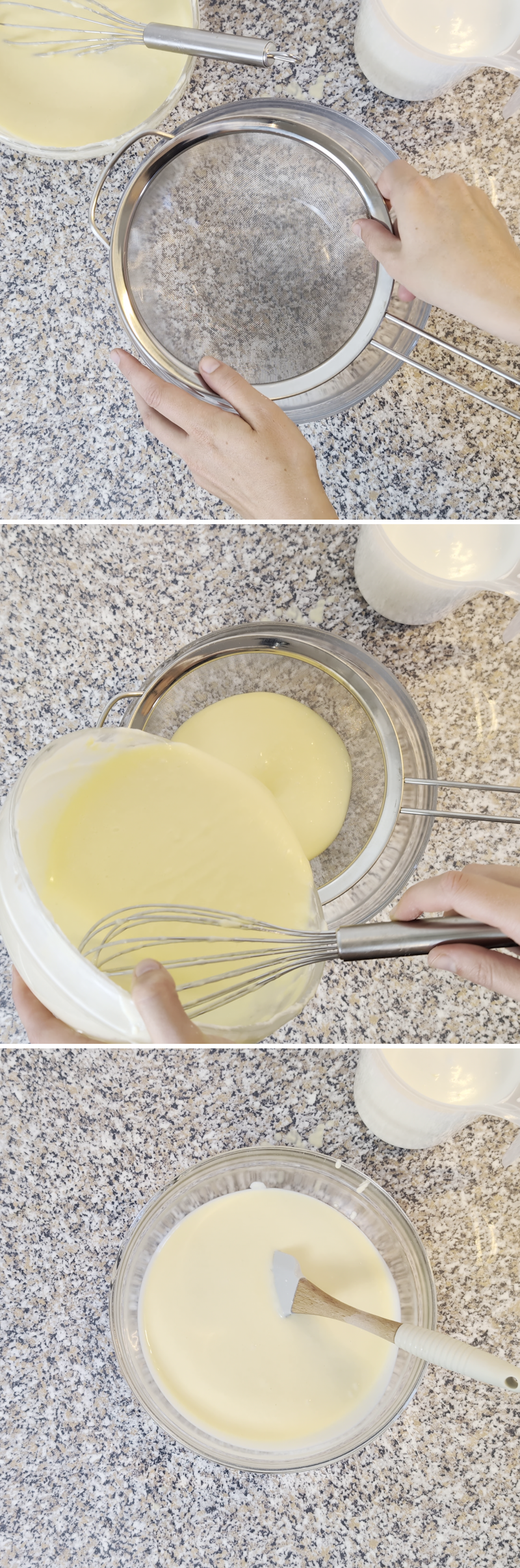 Japanischer Cheesecake Rezept Schritt 8 Teig durch ein Sieb streichen
