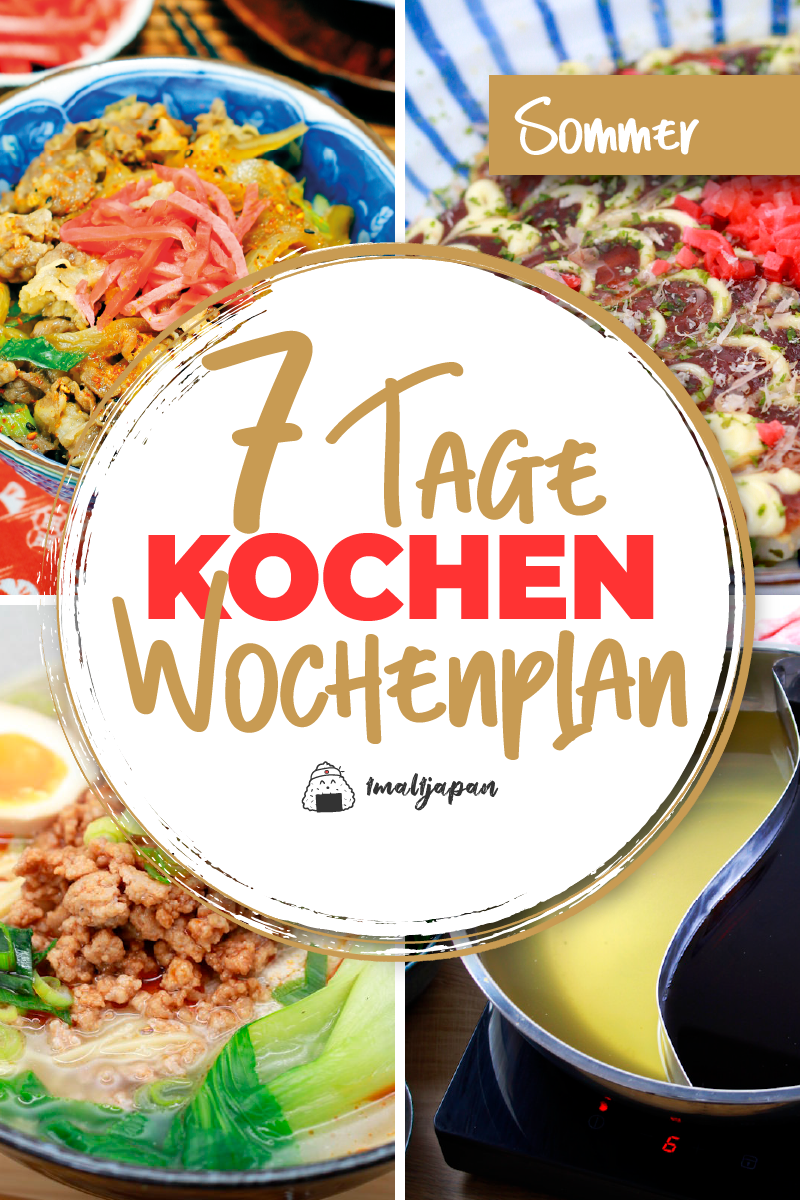 Japanischer Wochenplan mit 7 Gerichten von Montag bis Sonntag
