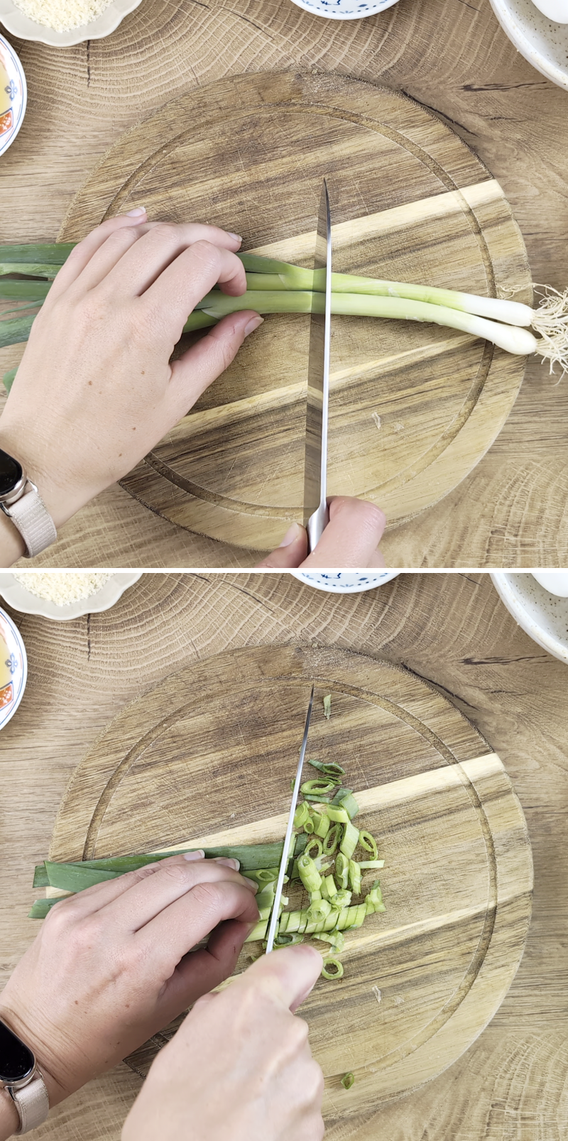 Thai Omelette Schritt 2 Frühlingszwiebel für Khai Jao in feine Ringe schneiden