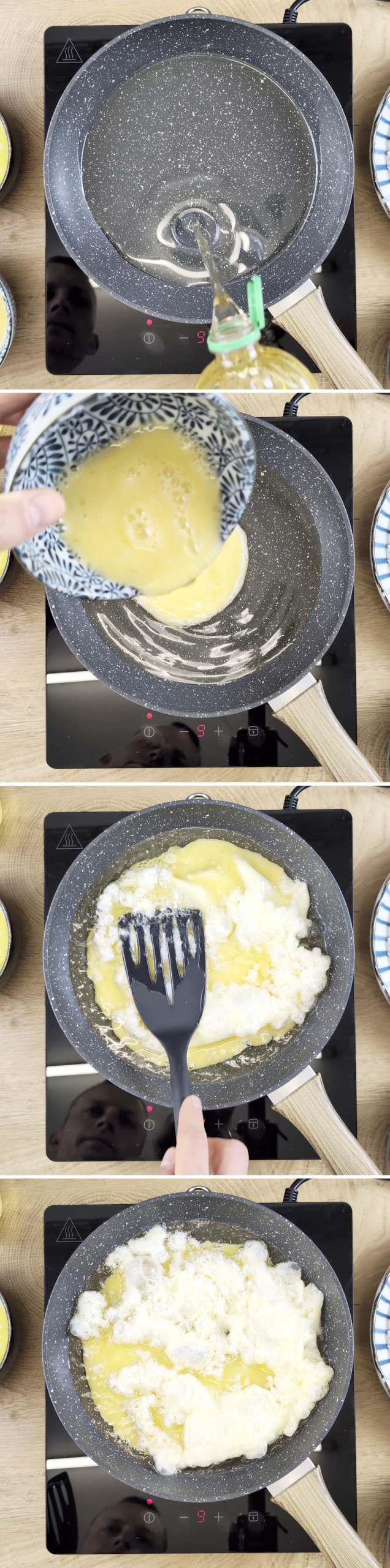 Thai Omelette Schritt 5 Eimasse für Khai Jao in heißes Öl im Wok gießen