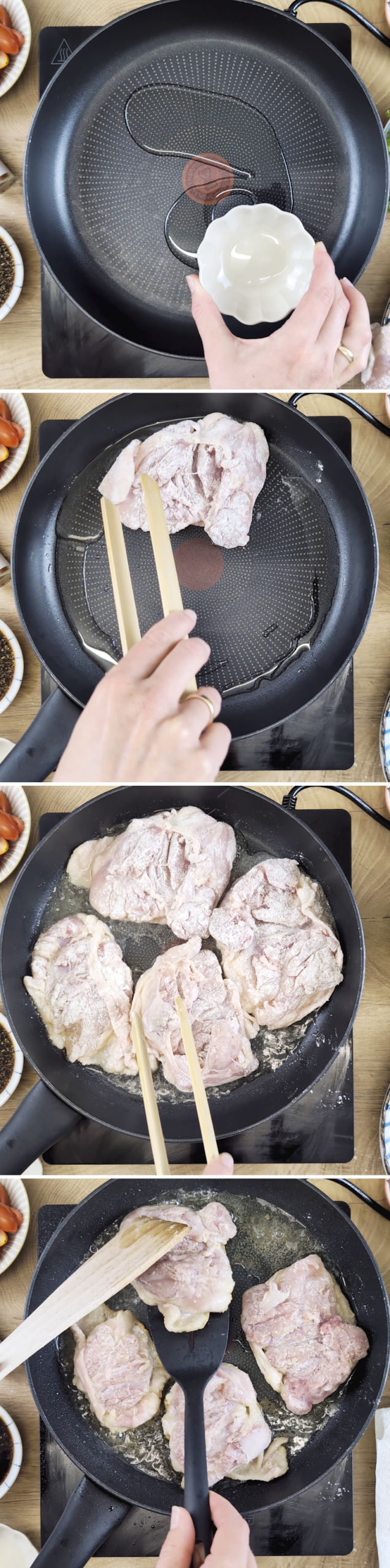 Chicken Teriyaki Schritt 5 Hähnchen auf der Hautseite goldbraun anbraten
