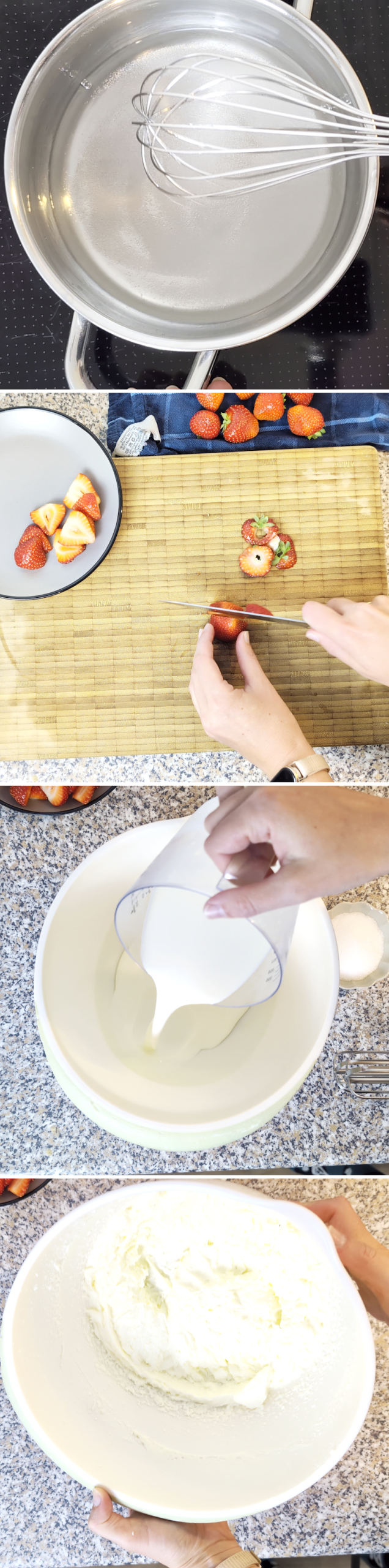 Japanese Strawberry Shortcake Schritt 10 Sirup Erdbeeren und Schlagsahne vorbereiten